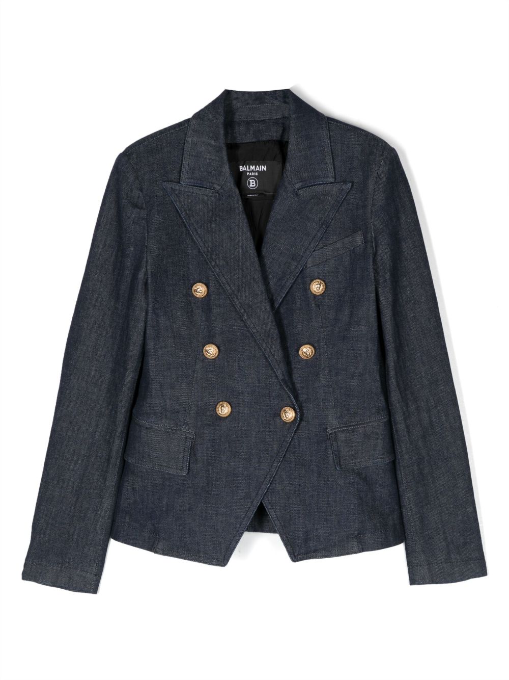 Balmain Kids 双排扣牛仔西装夹克 - 蓝色
