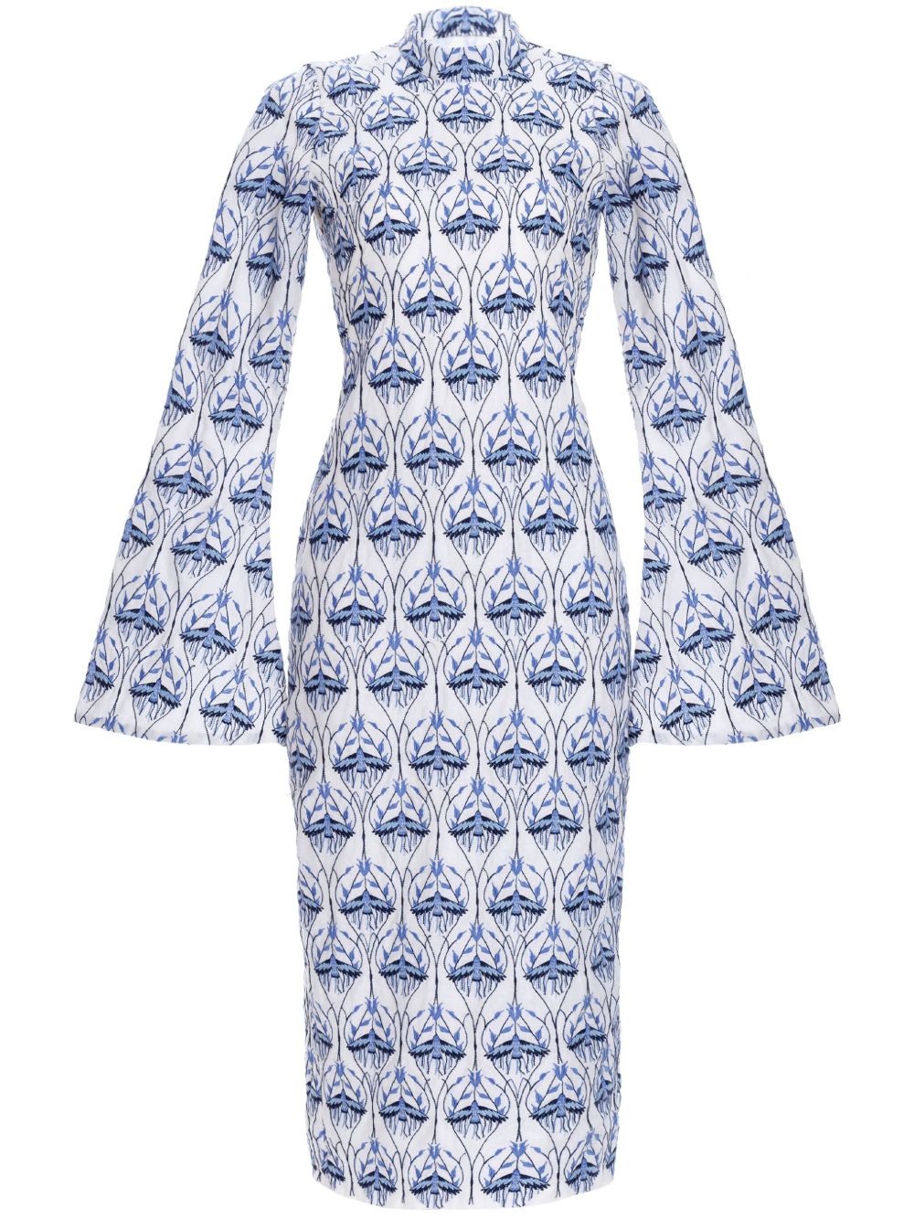 Agua By Agua Bendita Marie Linen 刺绣中长连衣裙 - 白色