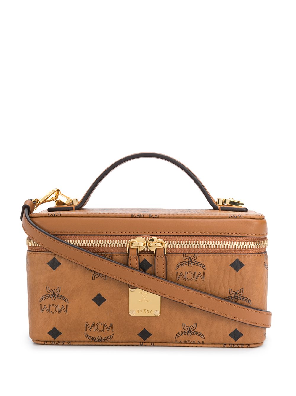 MCM logo印花盒形手提包 - 褐色
