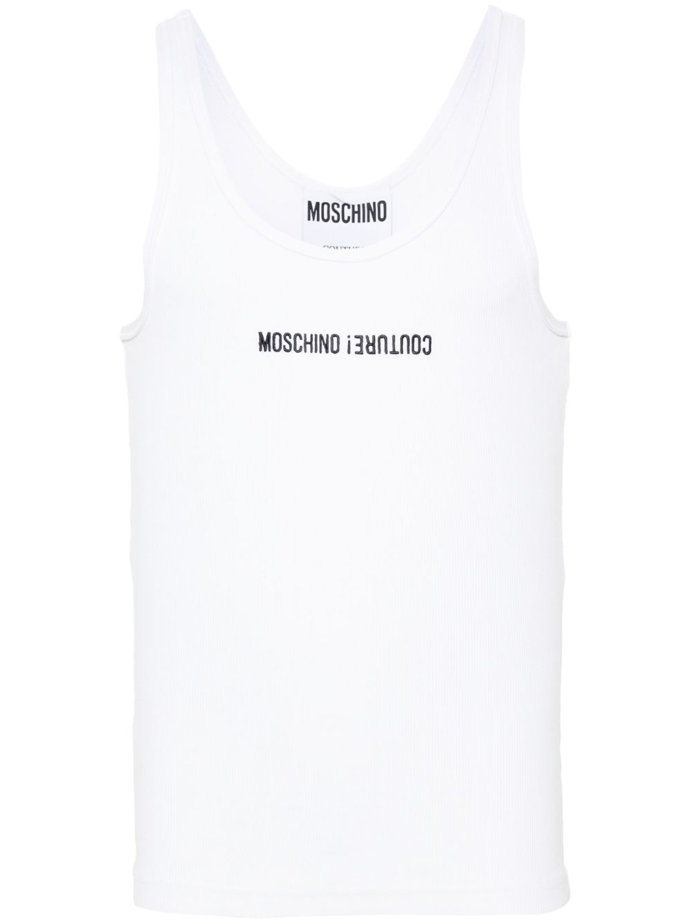 Moschino logo刺绣针织坦克背心 - 白色