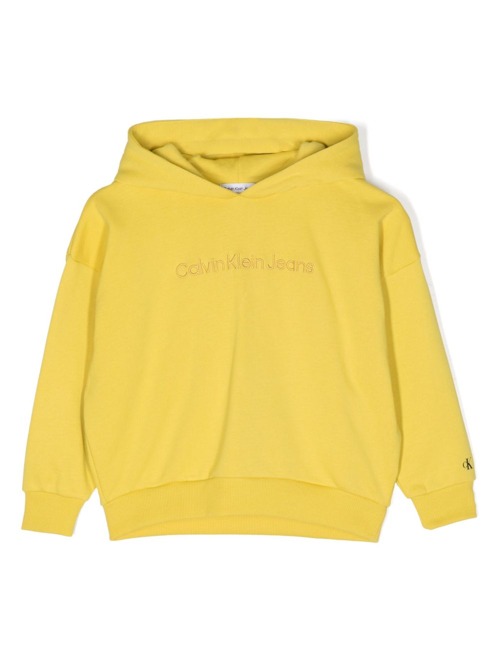 Calvin Klein Kids logo刺绣棉连帽衫 - 黄色
