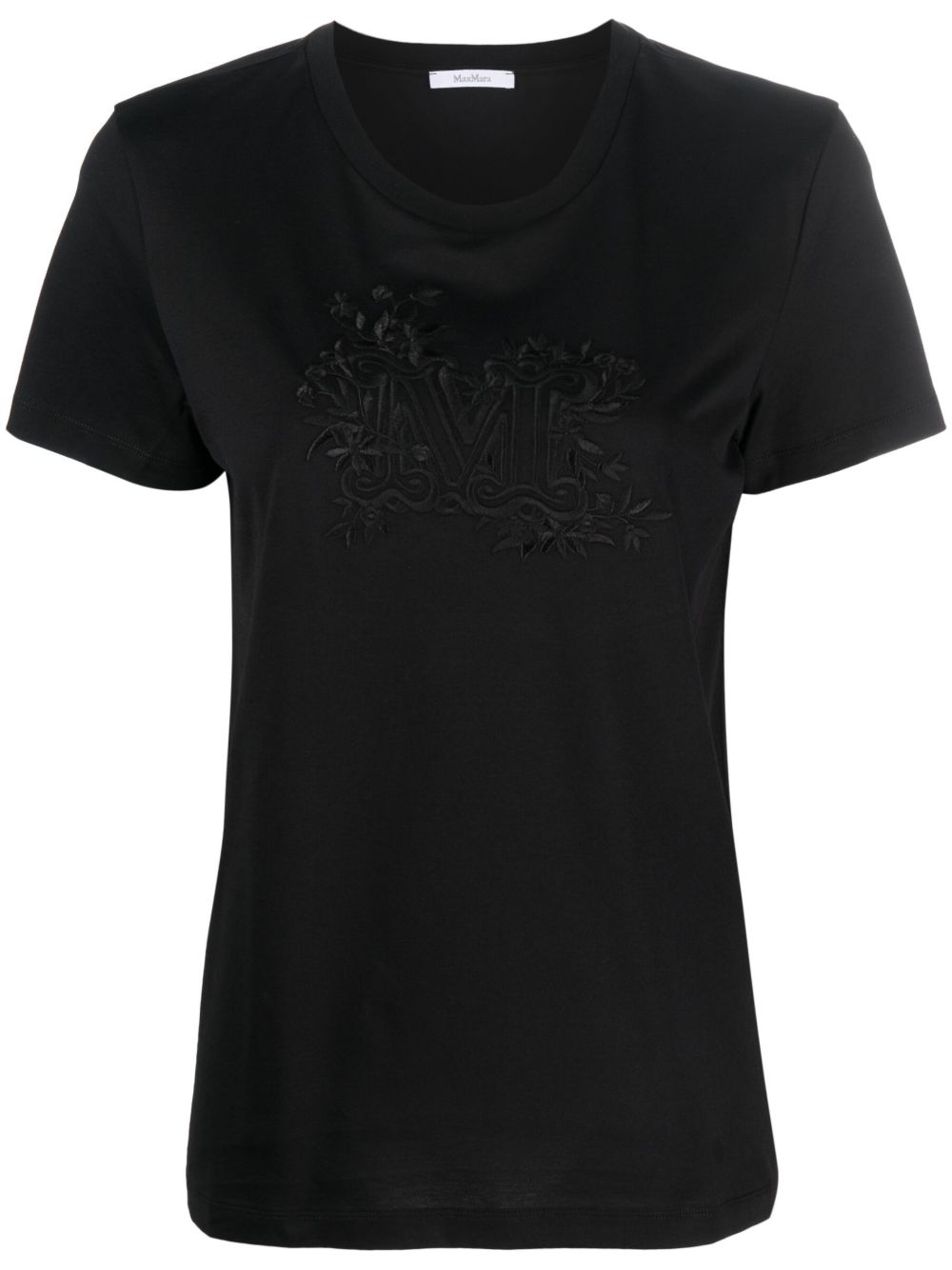 Max Mara Sacha 经典logo刺绣棉T恤 - 黑色