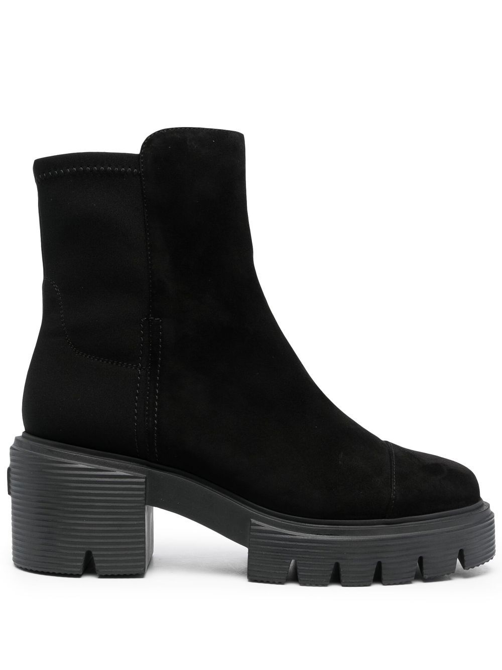 Stuart Weitzman 绒面皮粗高跟短靴 - 黑色