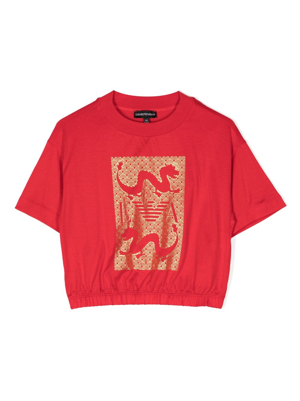 Emporio Armani Kids 飞龙logo印花T恤 - 红色