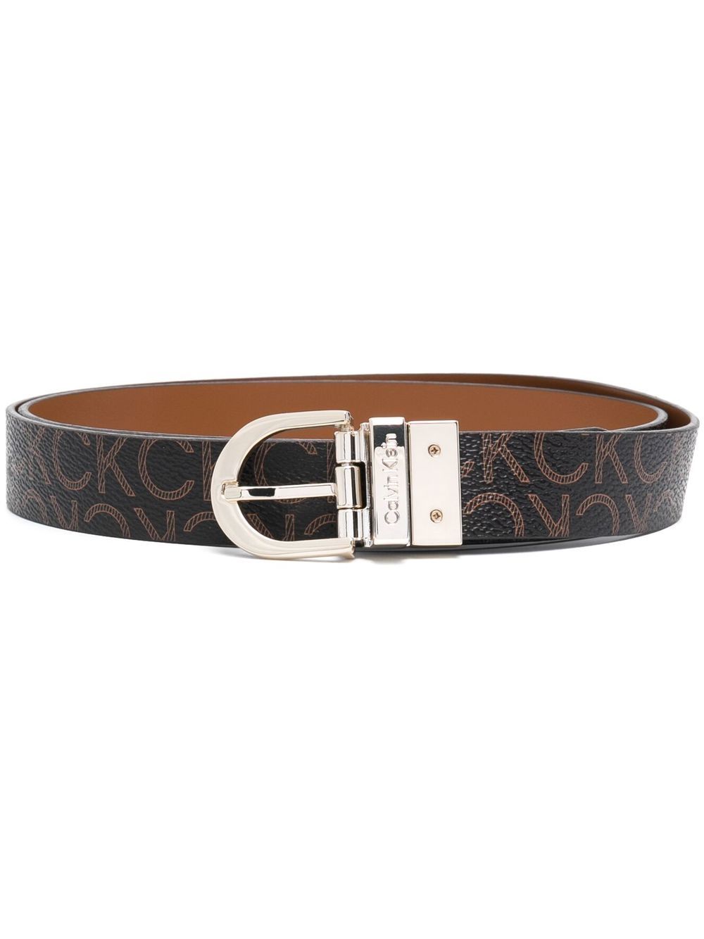 Calvin Klein logo雕刻扣环腰带 - 褐色