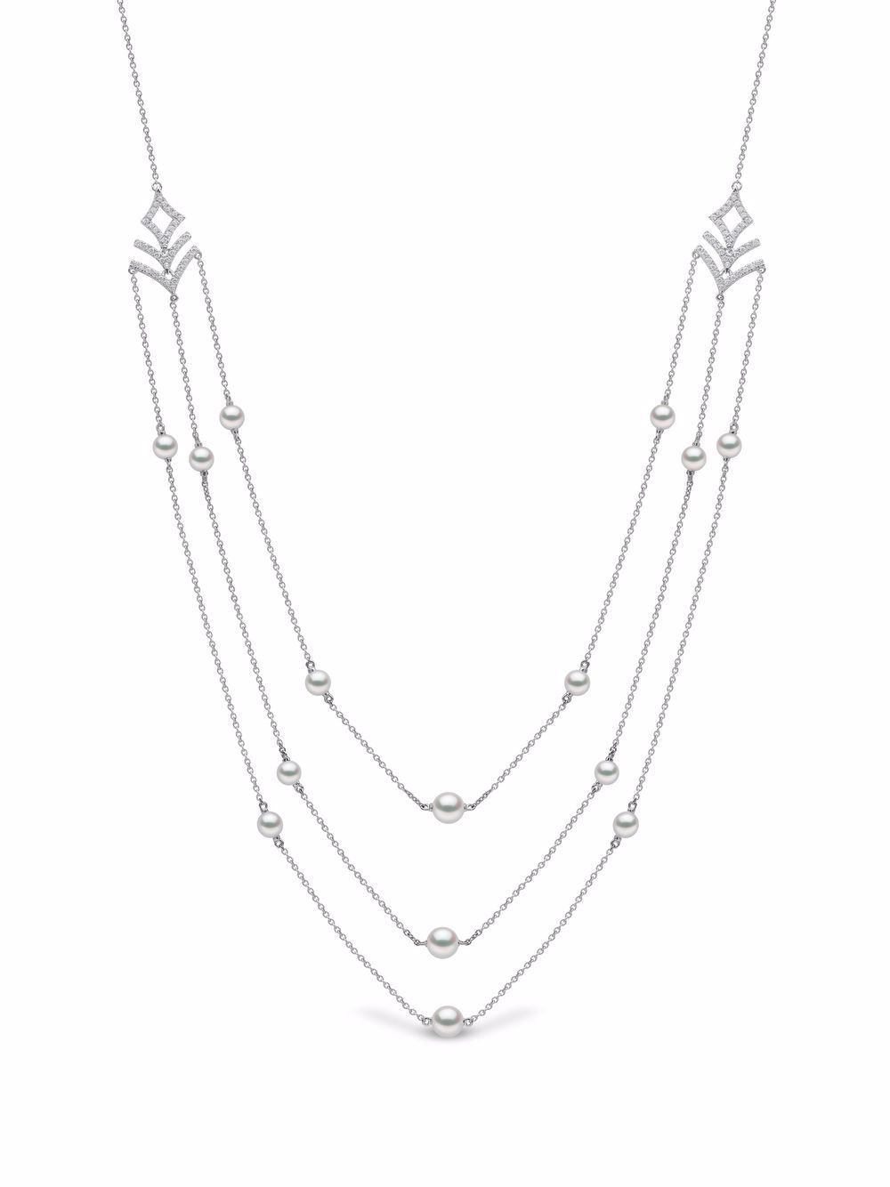 Yoko London Sleek 18K白金钻石淡水珍珠项链 - 银色
