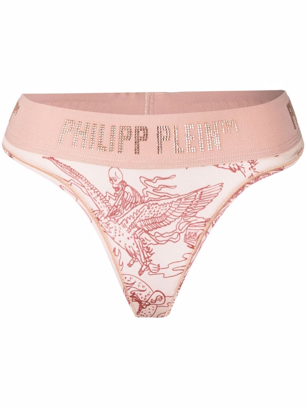 Philipp Plein logo裤腰半透明丁字裤 - 橘色