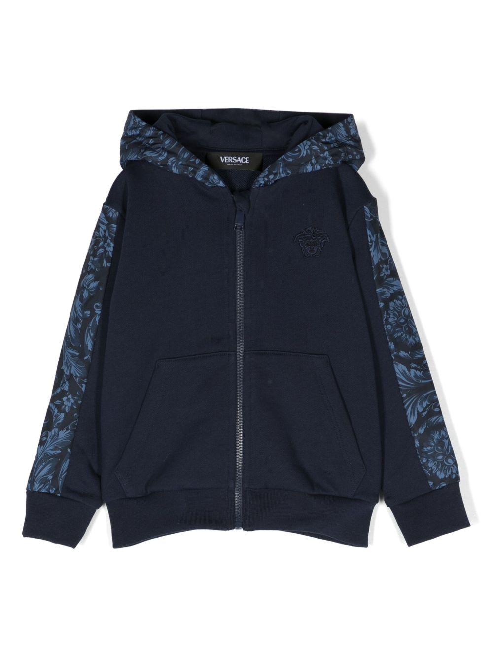 Versace Kids 美杜莎头像刺绣拉链连帽衫 - 蓝色