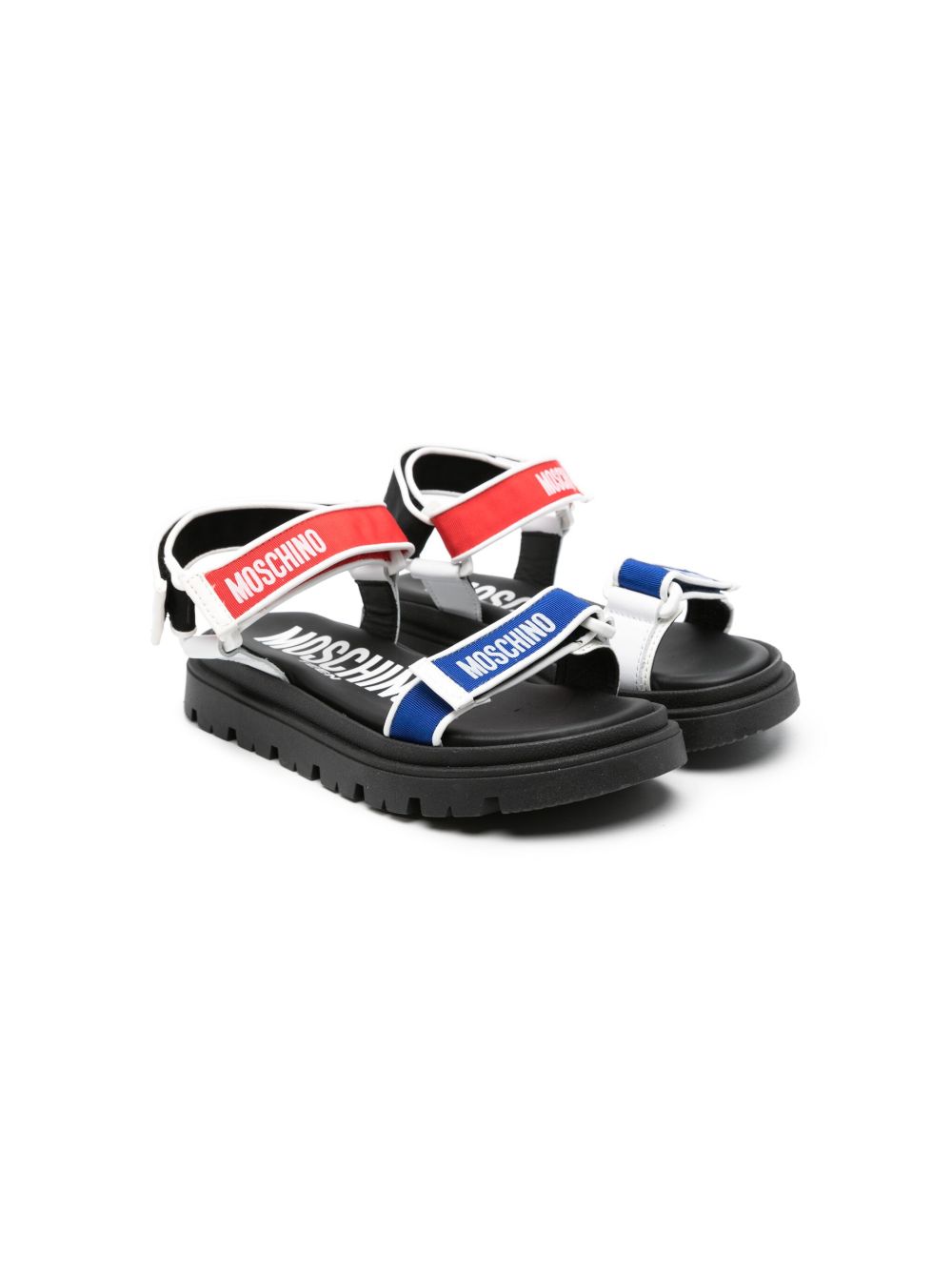 Moschino Kids logo印花魔术贴凉鞋 - 黑色