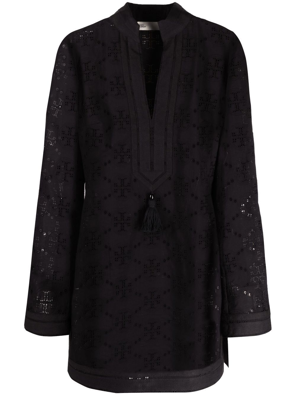 Tory Burch Tory 马德拉刺绣长款上衣 - 黑色