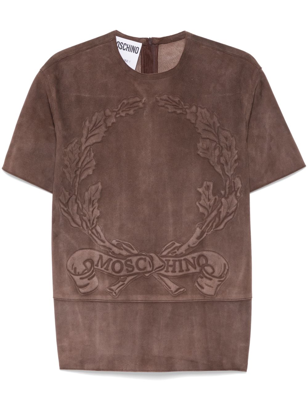 Moschino 压纹图案绒面皮T恤 - 褐色