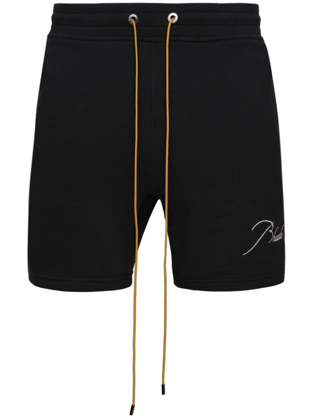 RHUDE logo刺绣棉运动短裤 - 黑色