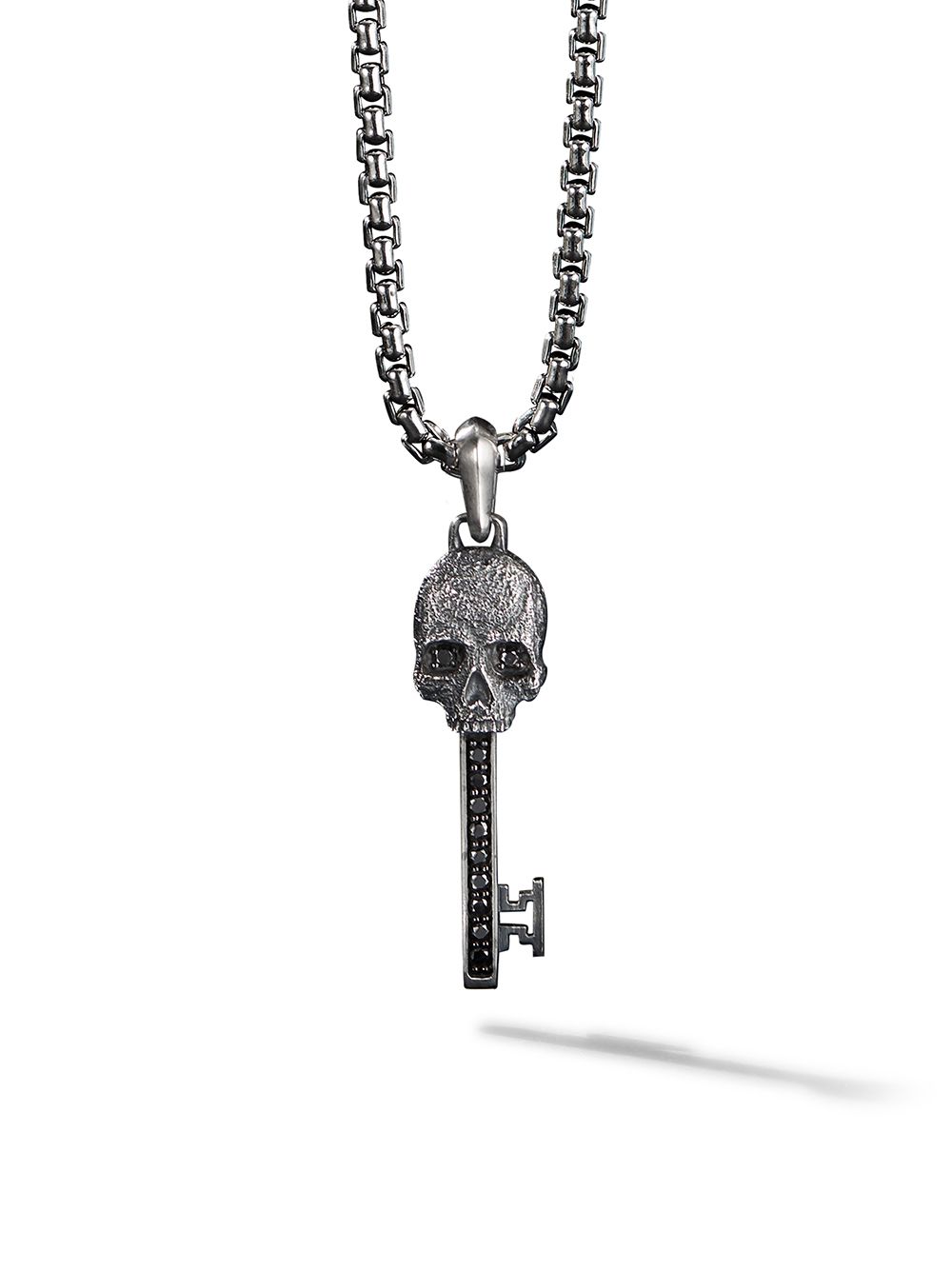 David Yurman 纯银 Memento Mori Skull Key 钻石吊坠 - 银色