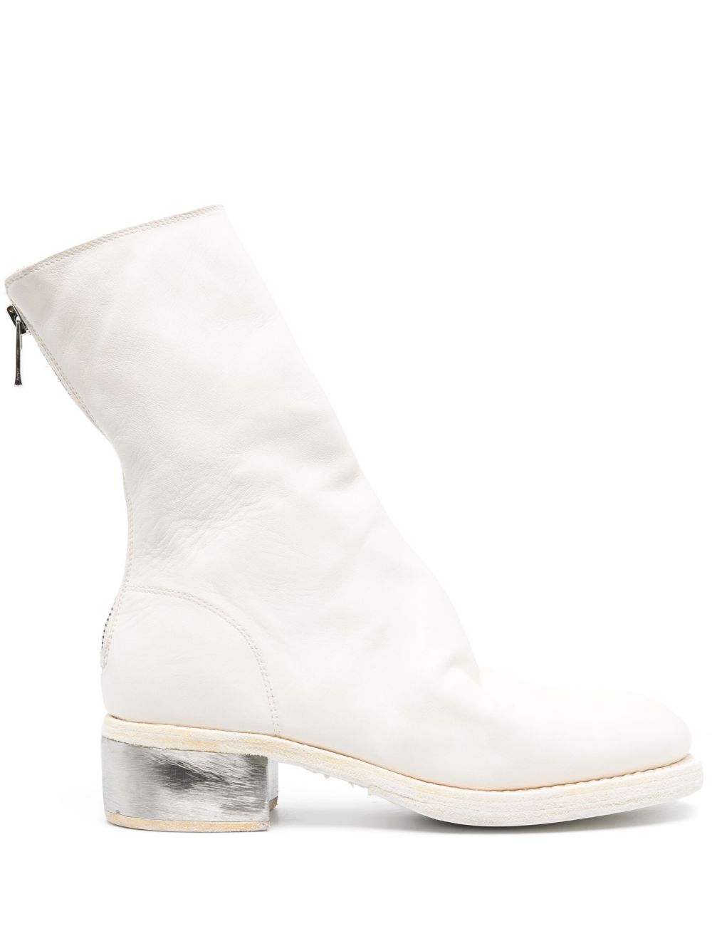 Guidi 拉链开合皮质短靴 - 白色