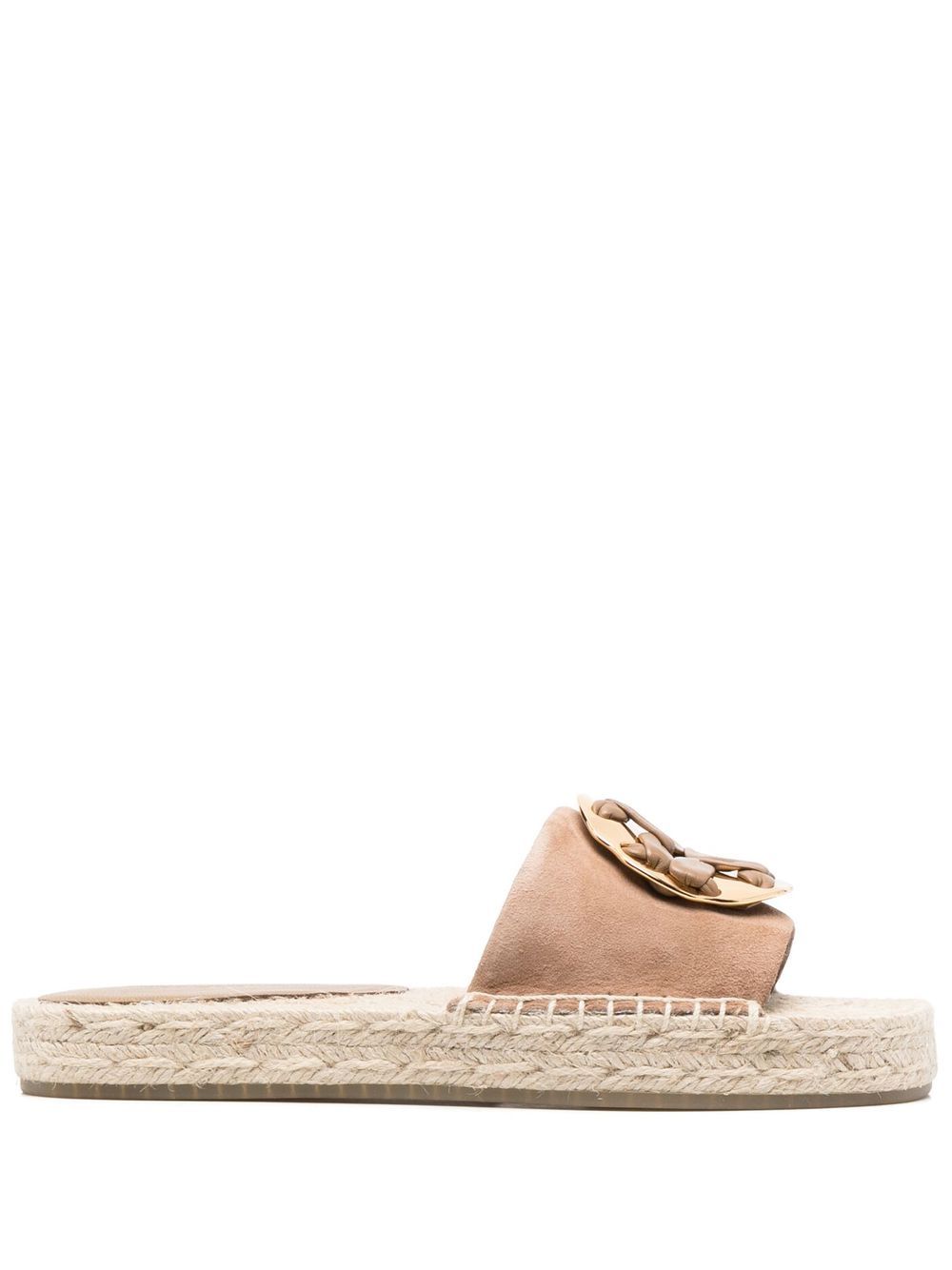 Tory Burch Woven Double T 草编拖鞋 - 褐色