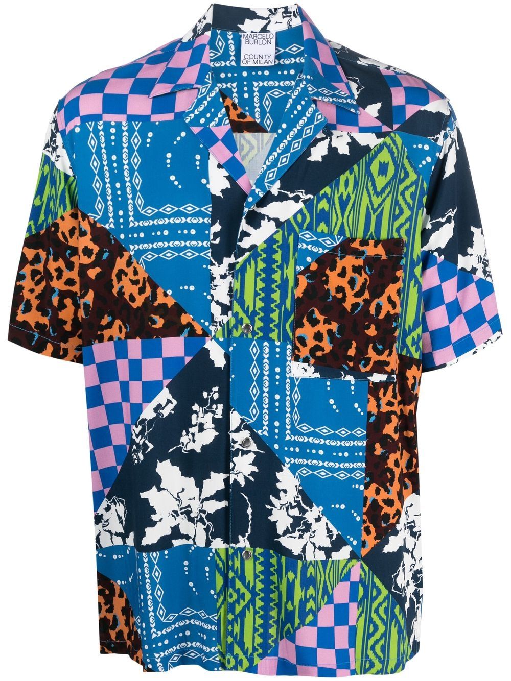 Marcelo Burlon County of Milan 混合印花衬衫 - 蓝色