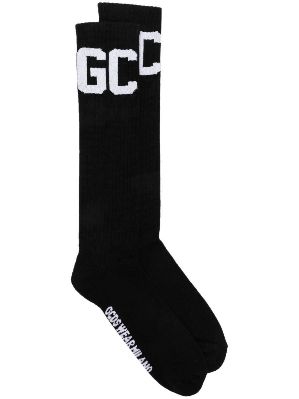 GCDS logo提花罗纹针织袜 - 黑色
