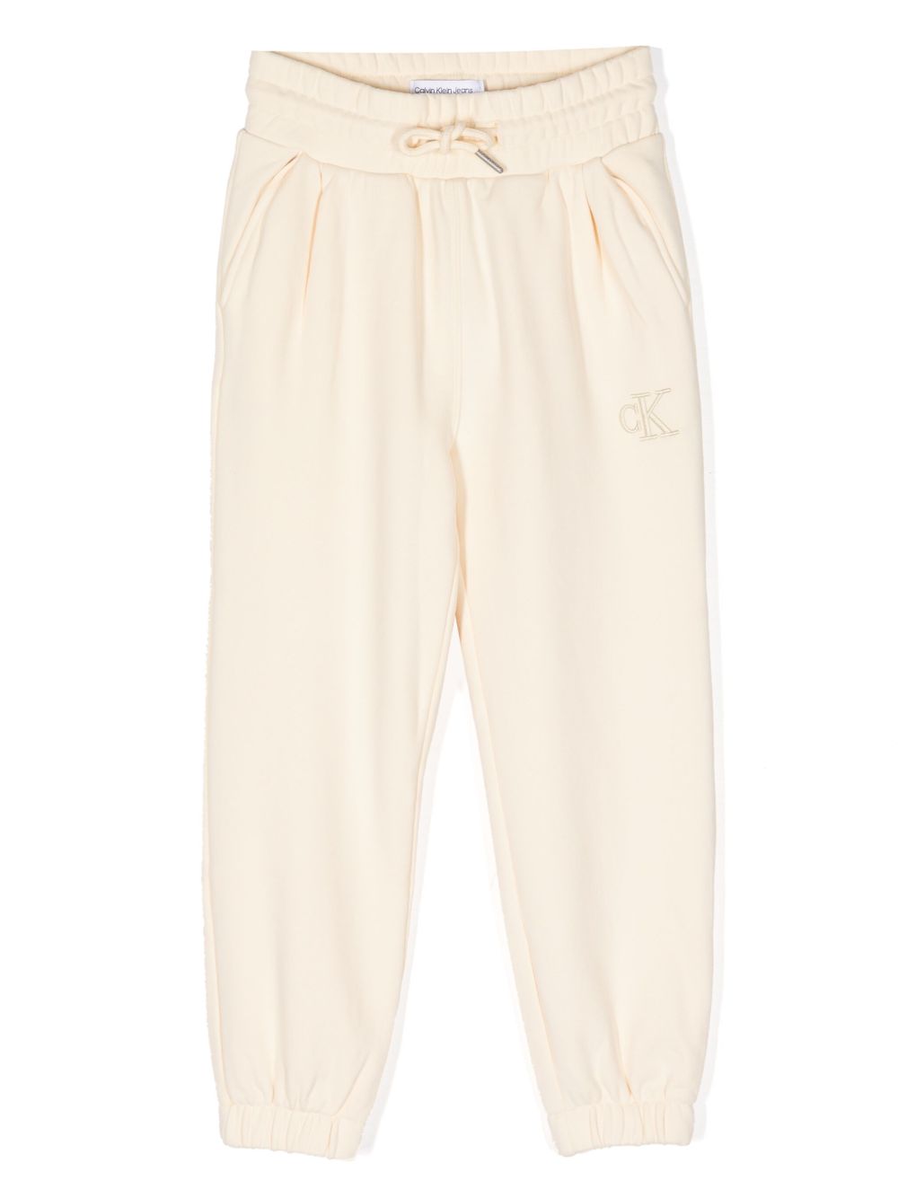 Calvin Klein Kids logo刺绣褶饰运动裤 - 黄色