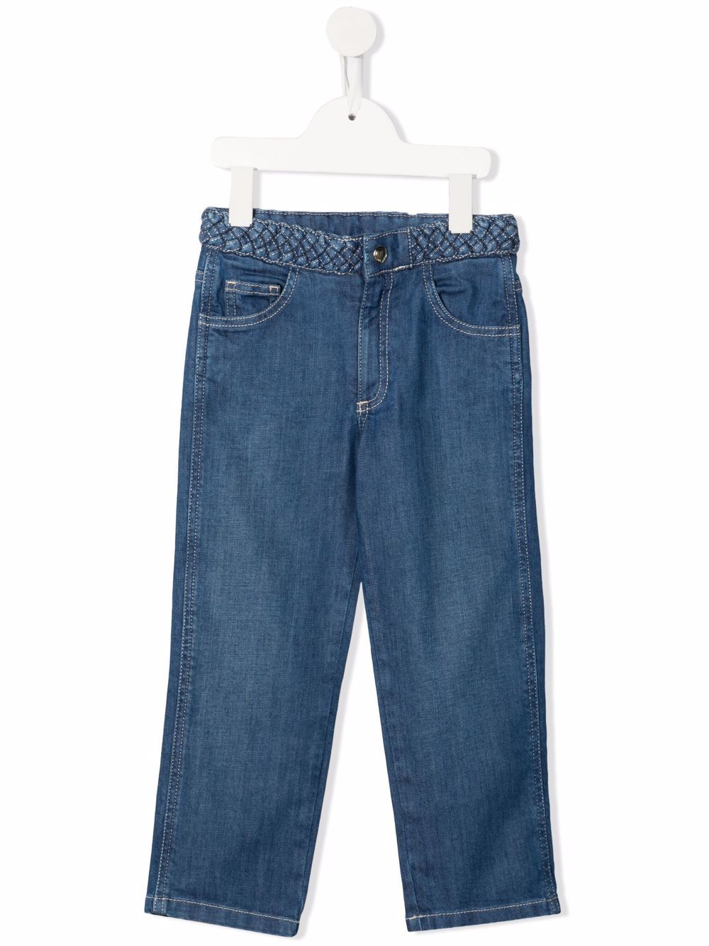 Chloé Kids 编织裤腰直筒牛仔裤 - 蓝色