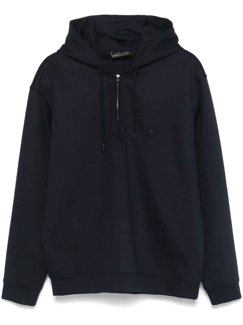 Emporio Armani logo刺绣连帽衫 - 蓝色