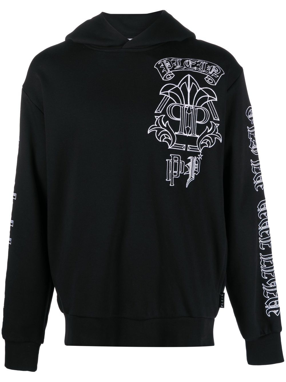 Philipp Plein 骷髅头印花logo刺绣连帽衫 - 黑色