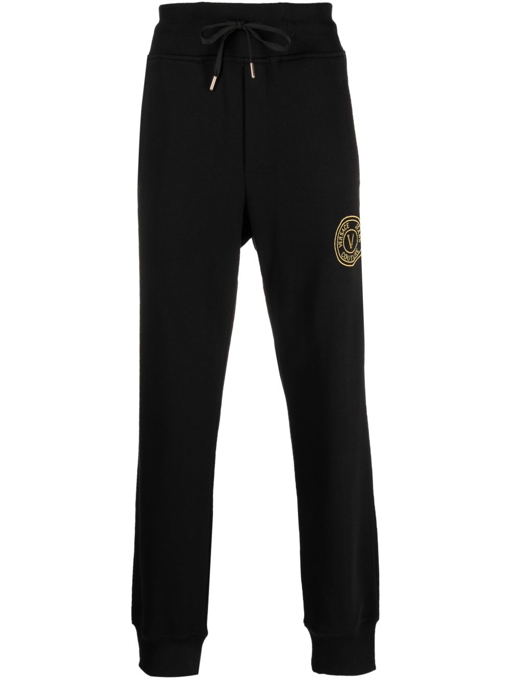 Versace Jeans Couture logo刺绣棉运动裤 - 黑色