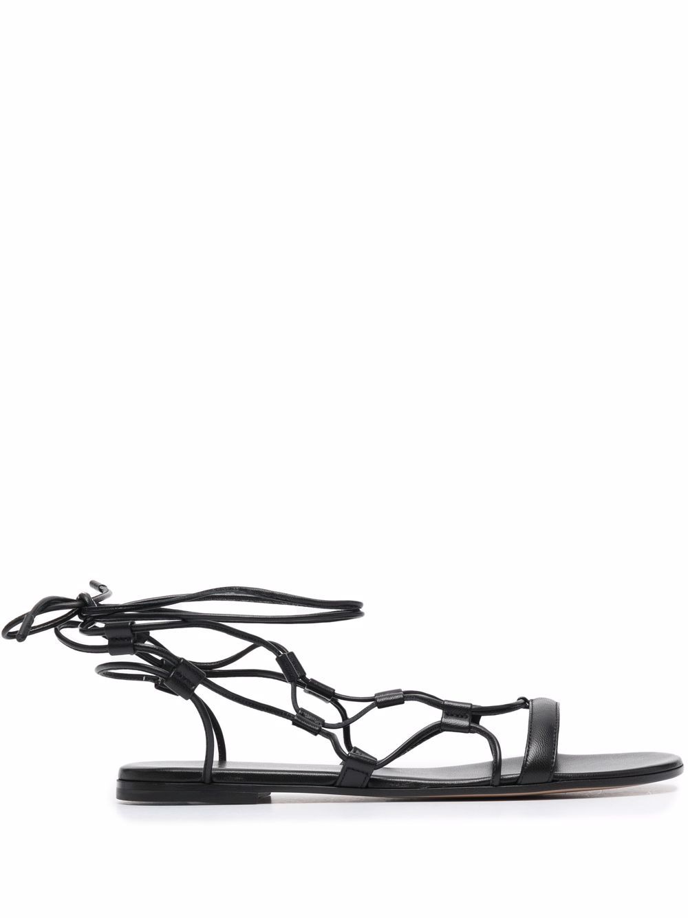 Gianvito Rossi 系带皮质凉鞋 - 黑色