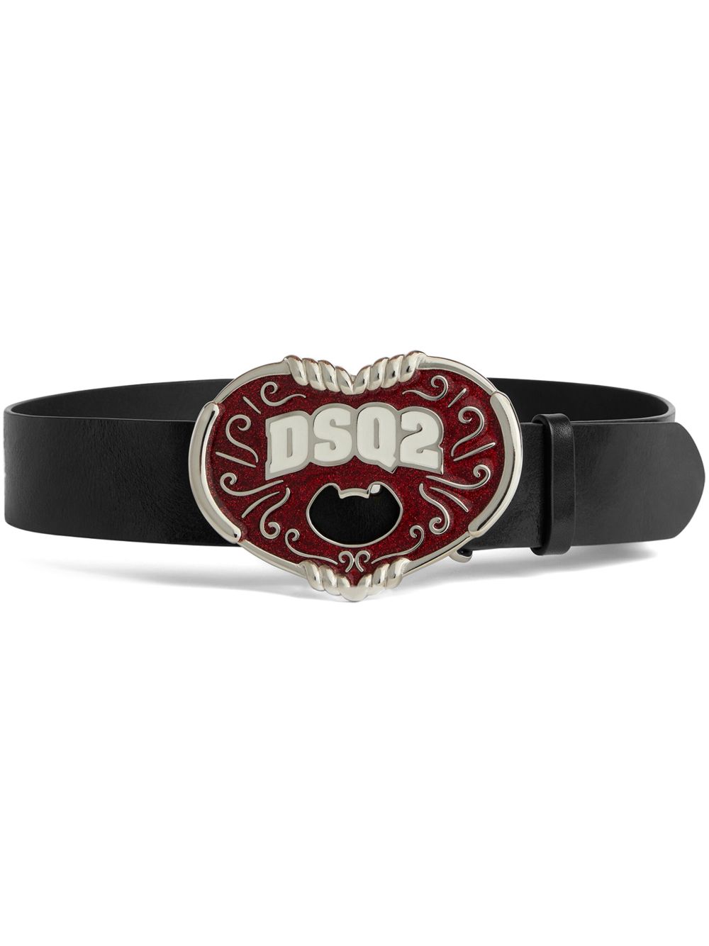 DSQUARED2 logo标牌皮质腰带 - 黑色