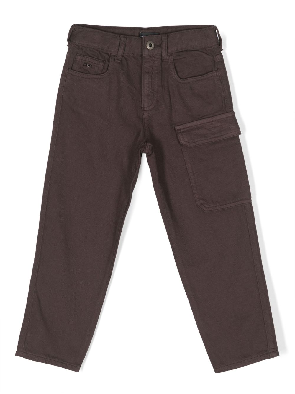 Emporio Armani Kids 直筒棉工装裤 - 褐色