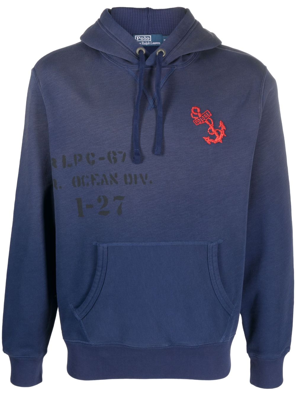 Polo Ralph Lauren 船锚刺绣棉混纺连帽衫 - 蓝色