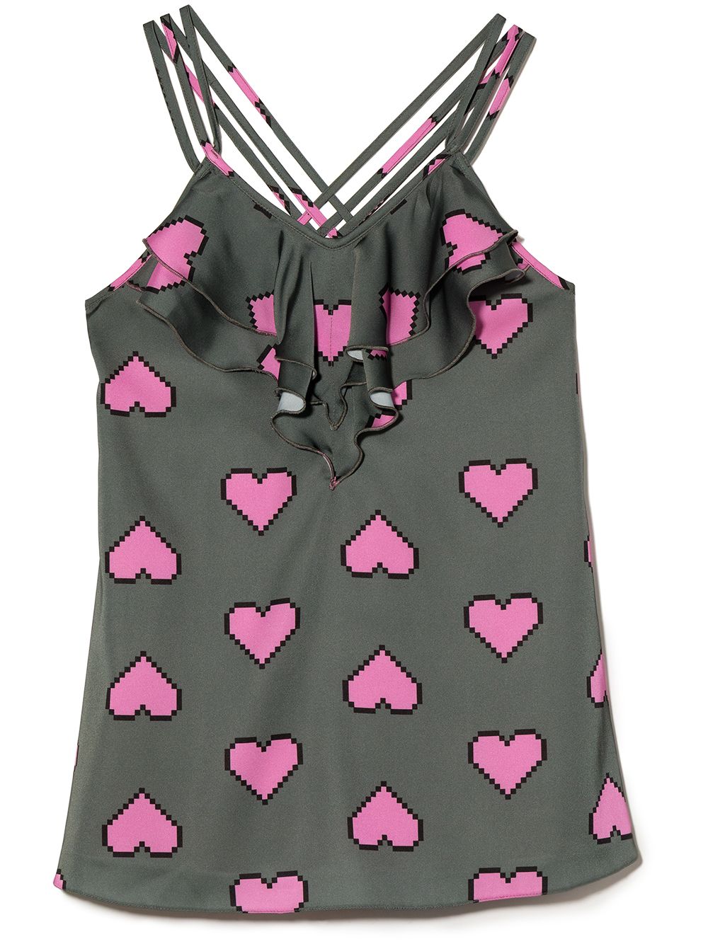 Natasha Zinko Kids Pixel Heart 荷叶边迷你连衣裙 - 绿色