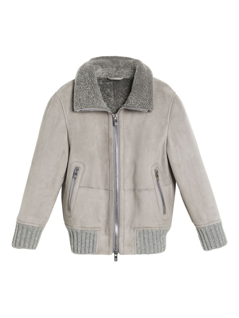Brunello Cucinelli Kids 皮毛一体夹克 - 灰色