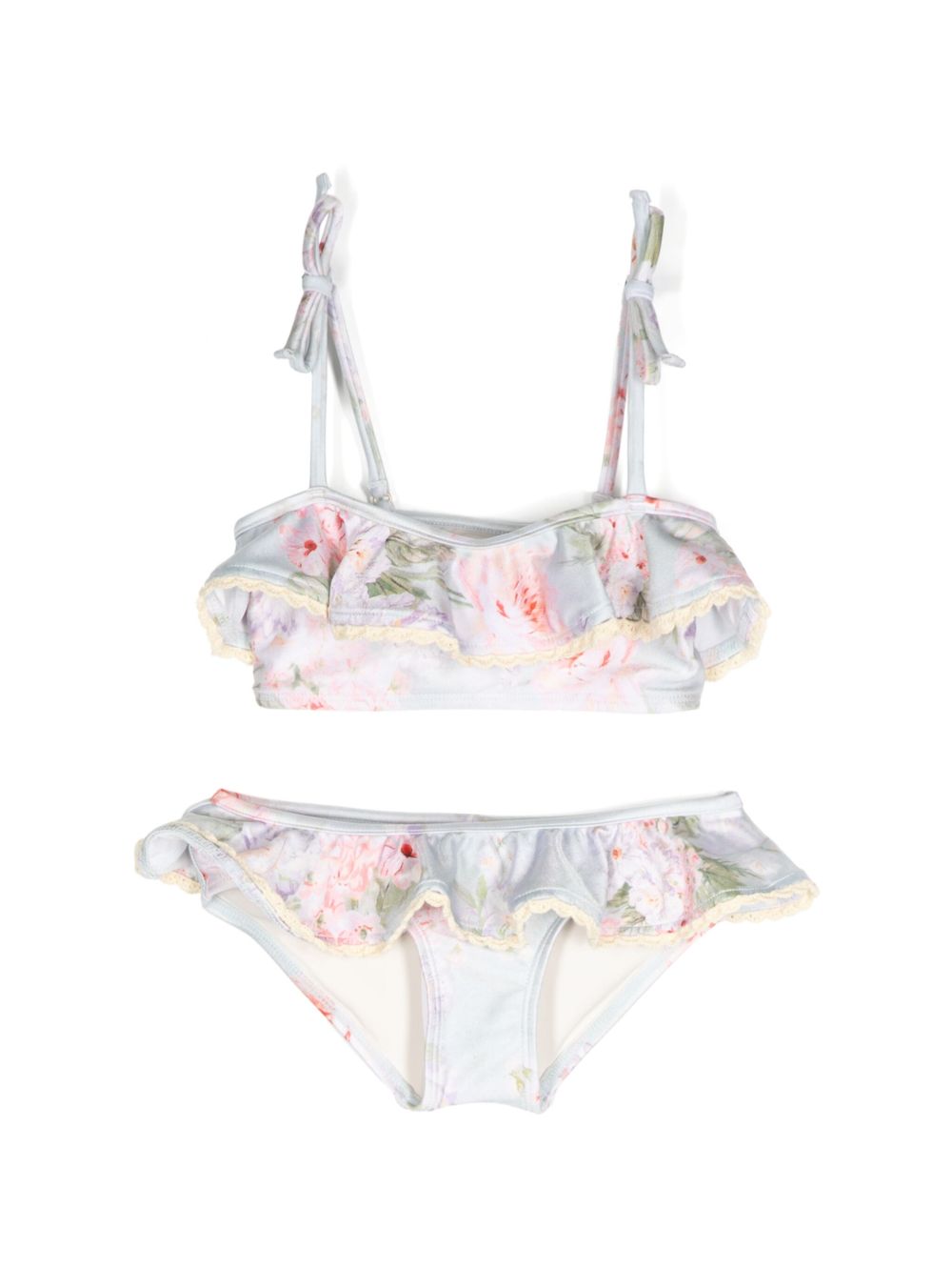 ZIMMERMANN Kids Halliday 花卉印花比基尼套装 - 蓝色