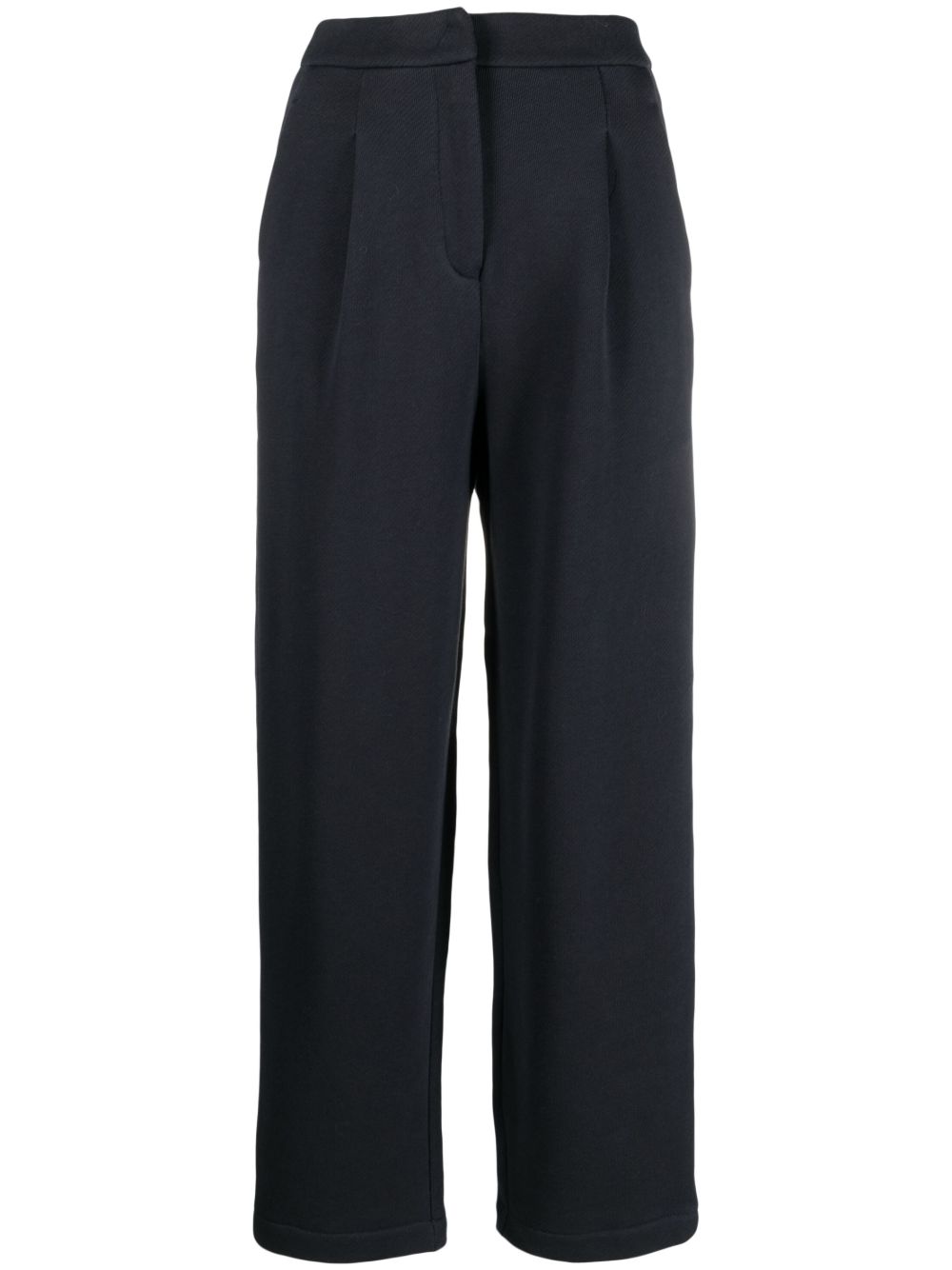 Emporio Armani logo刺绣棉长裤 - 蓝色