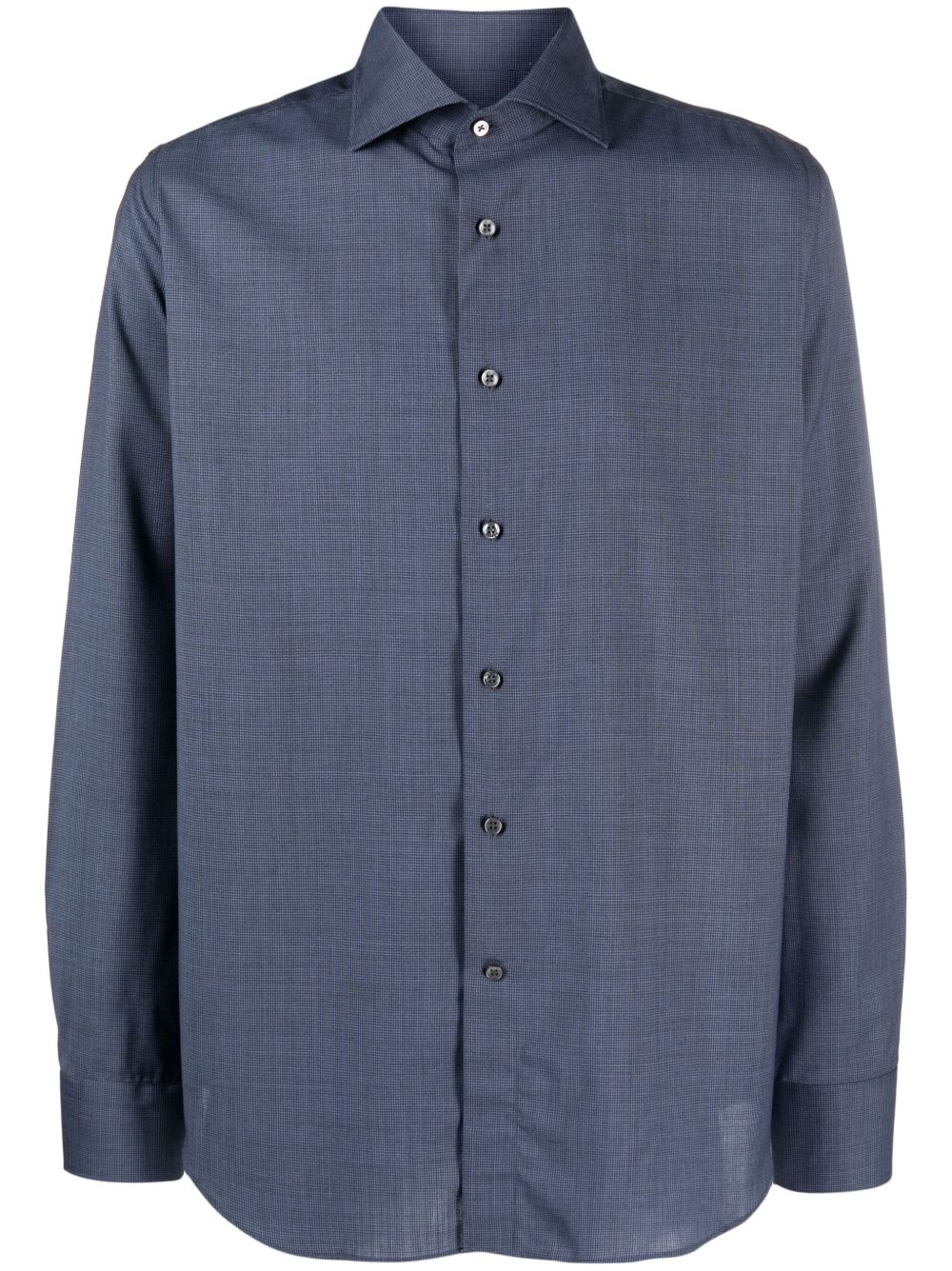 Canali 宽领棉衬衫 - 蓝色