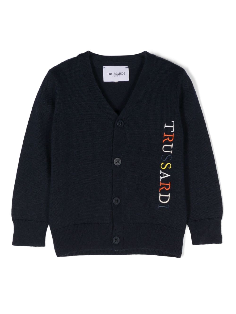 TRUSSARDI JUNIOR logo刺绣开衫 - 蓝色