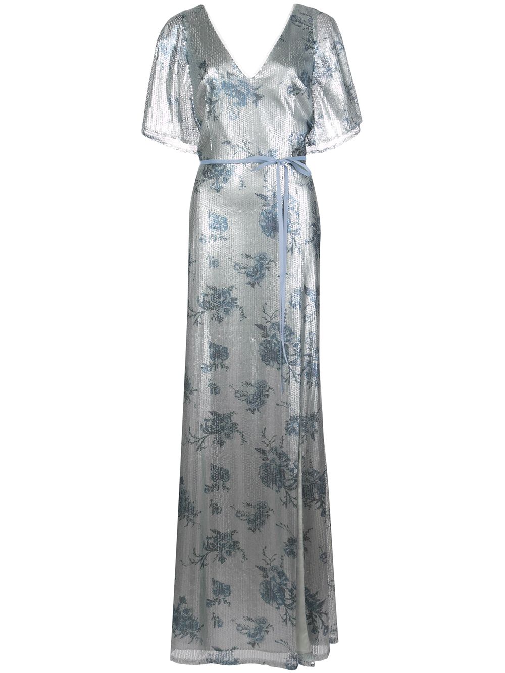 Marchesa Notte Bridesmaids 花卉印花亮片礼服 - 蓝色
