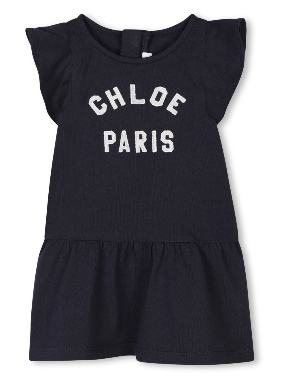 Chloé Kids logo刺绣连衣裙 - 蓝色