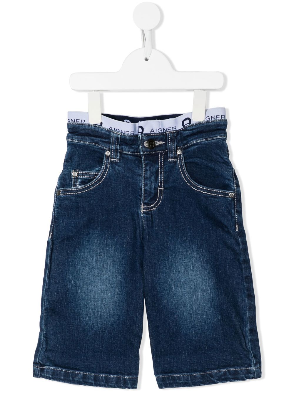 Aigner Kids logo裤腰牛仔短裤 - 蓝色