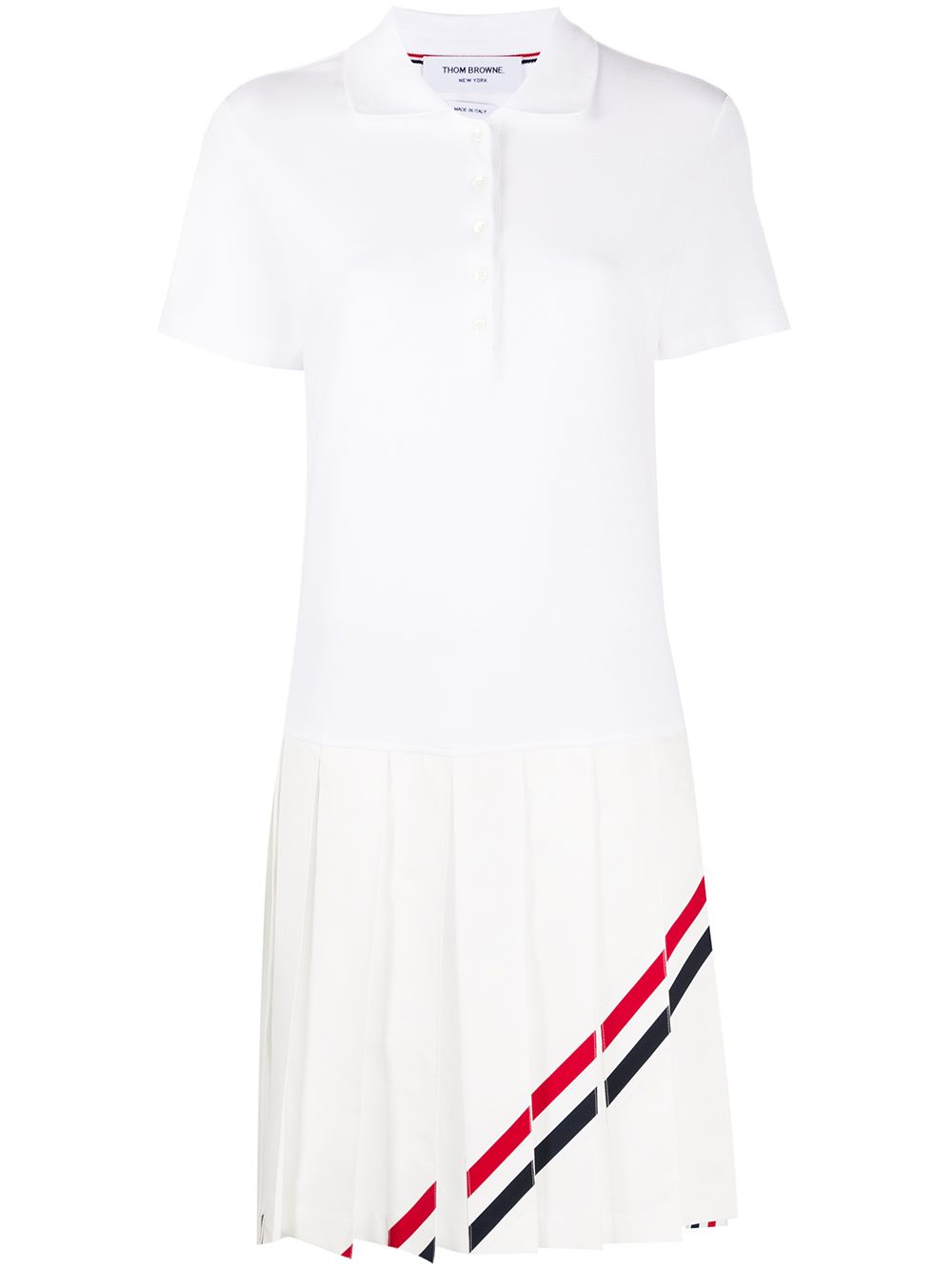 Thom Browne RWB 条纹polo领连衣裙 - 白色