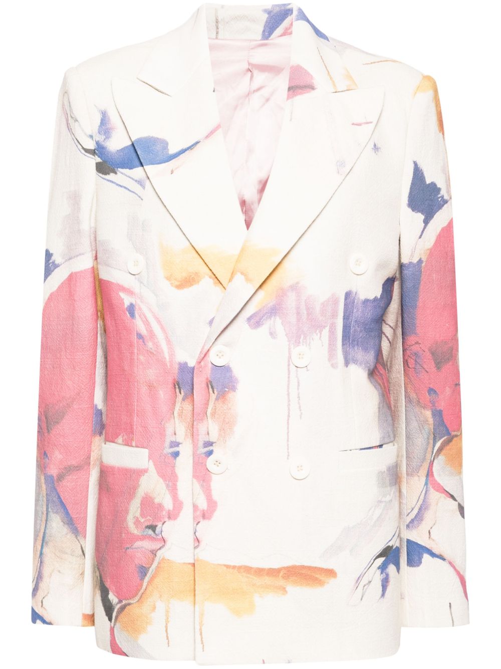 KidSuper Painting-print double-breasted jacket - 中性色