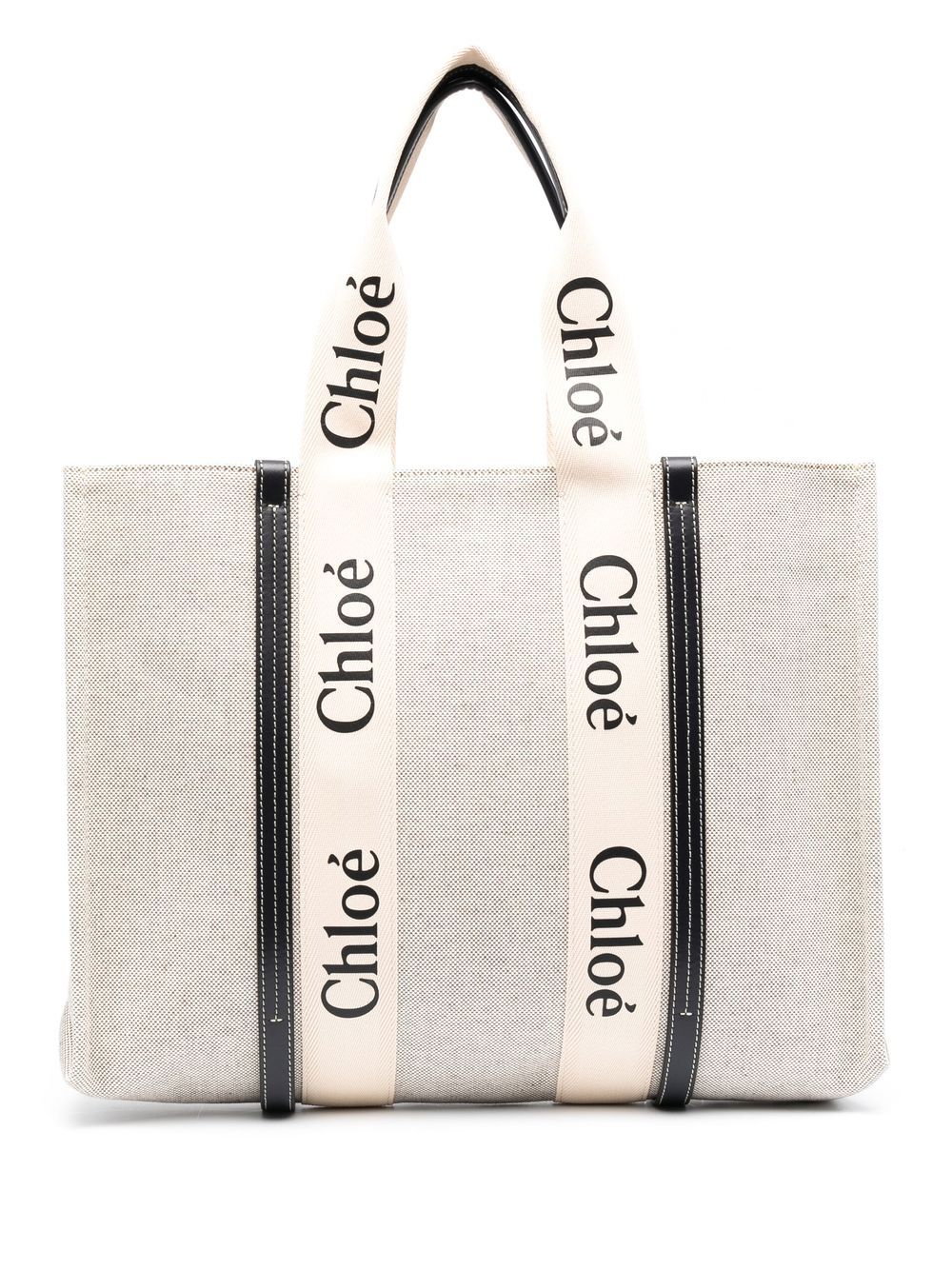 Chloé logo饰带托特包 - 91J WHITE - BLUE 1