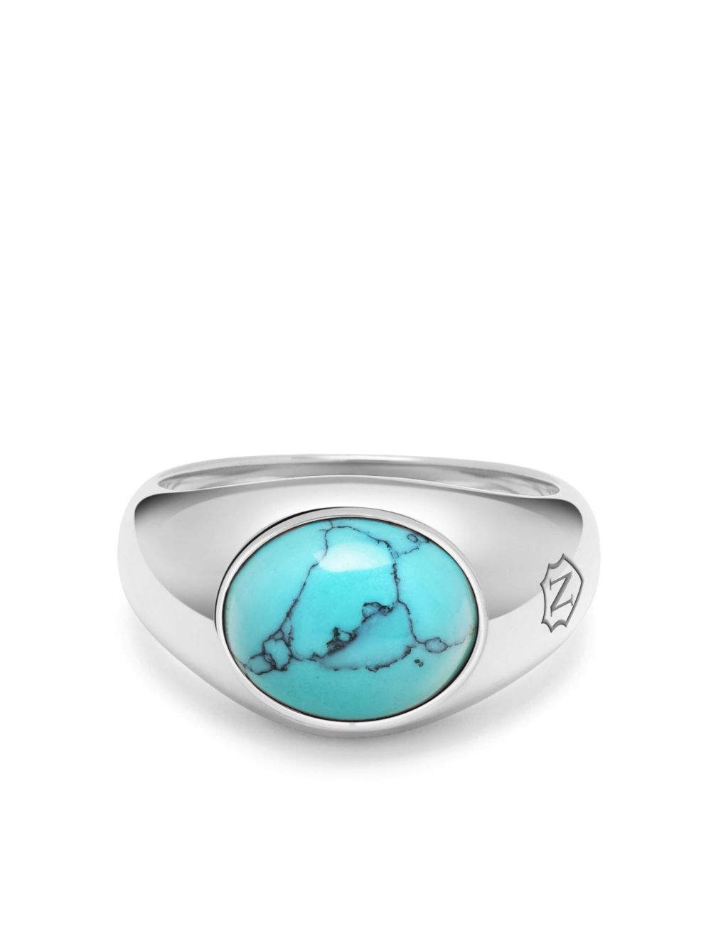 Nialaya Jewelry 绿松石雕刻图章戒指 - 银色