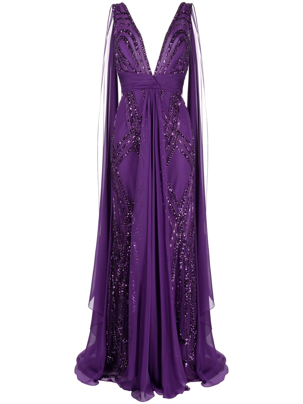 Zuhair Murad 珠饰真丝混纺礼服 - 紫色