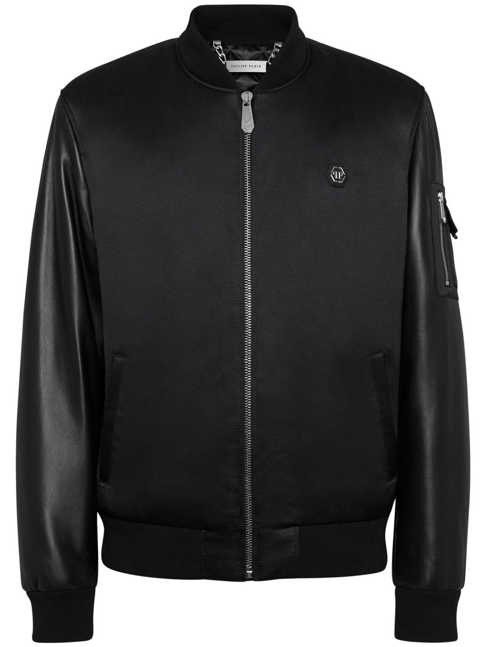 Philipp Plein Skull 拼接飞行员夹克 - 黑色