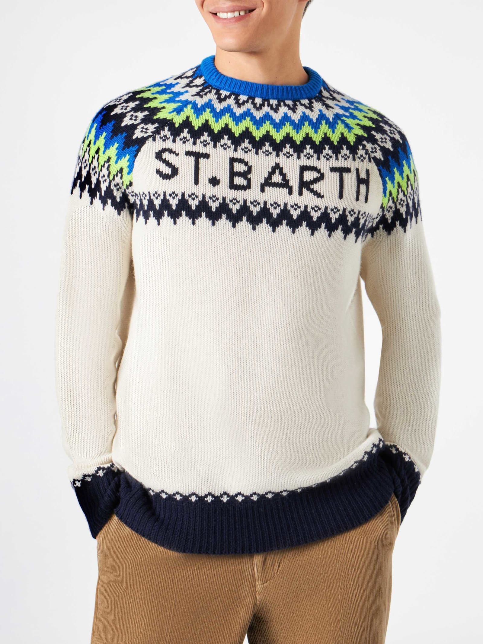 MC2 Saint Barth Man Brushed Sweater With Icelandic Jacquard