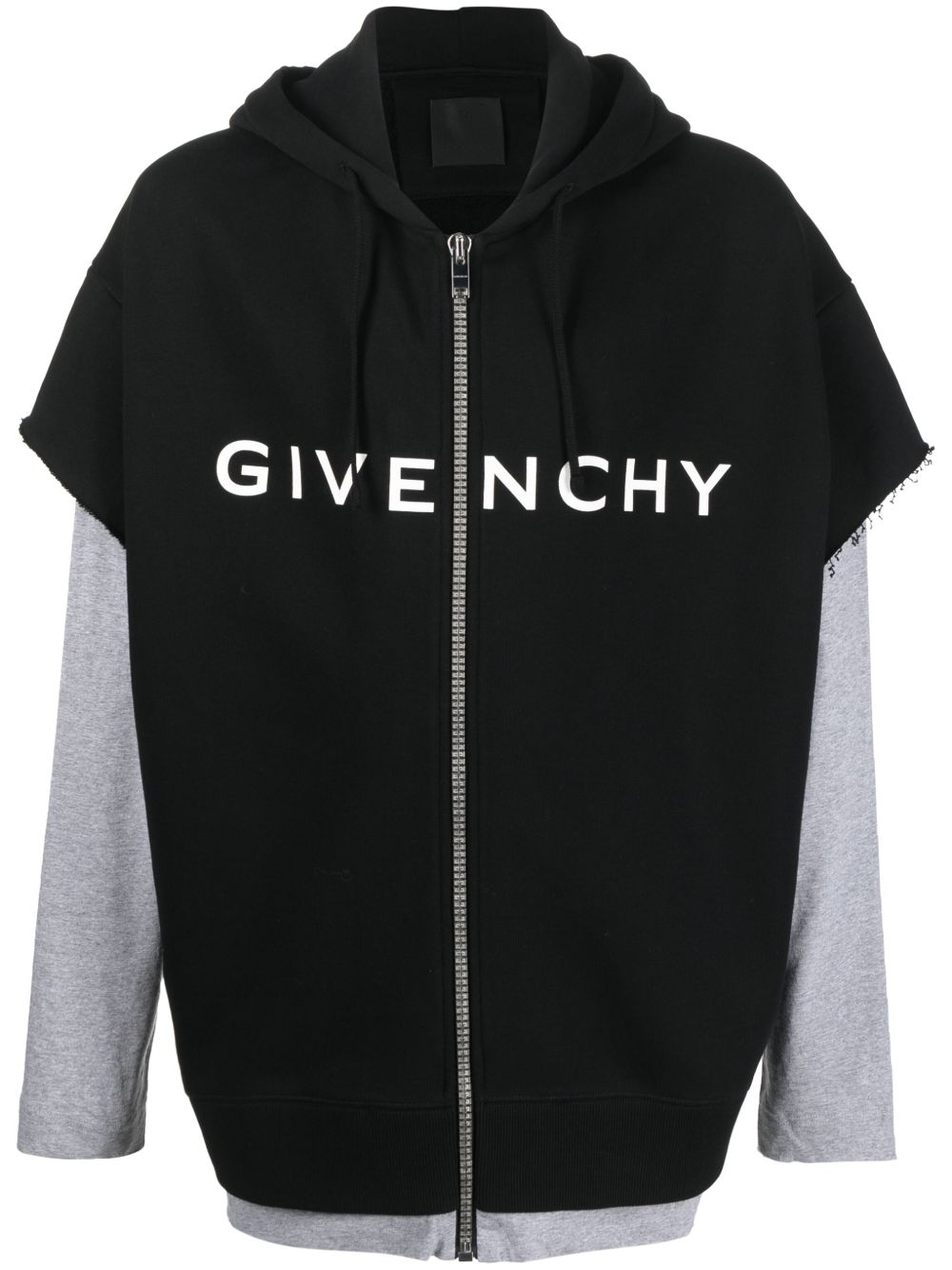 Givenchy logo印花分层式连帽衫 - 黑色