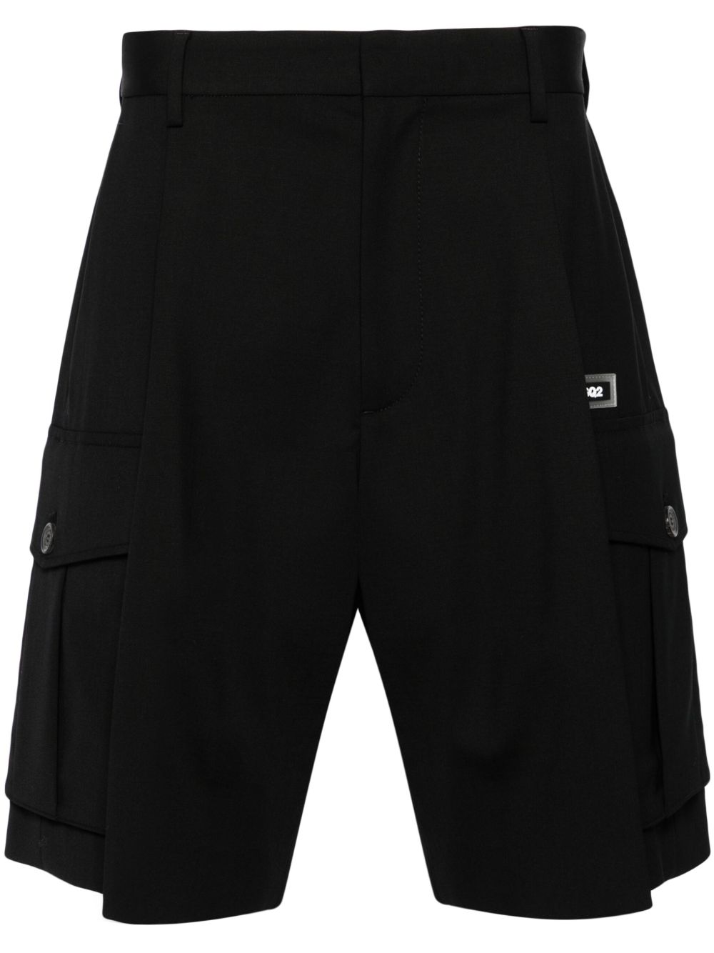 DSQUARED2 褶饰初剪羊毛工装短裤 - 黑色