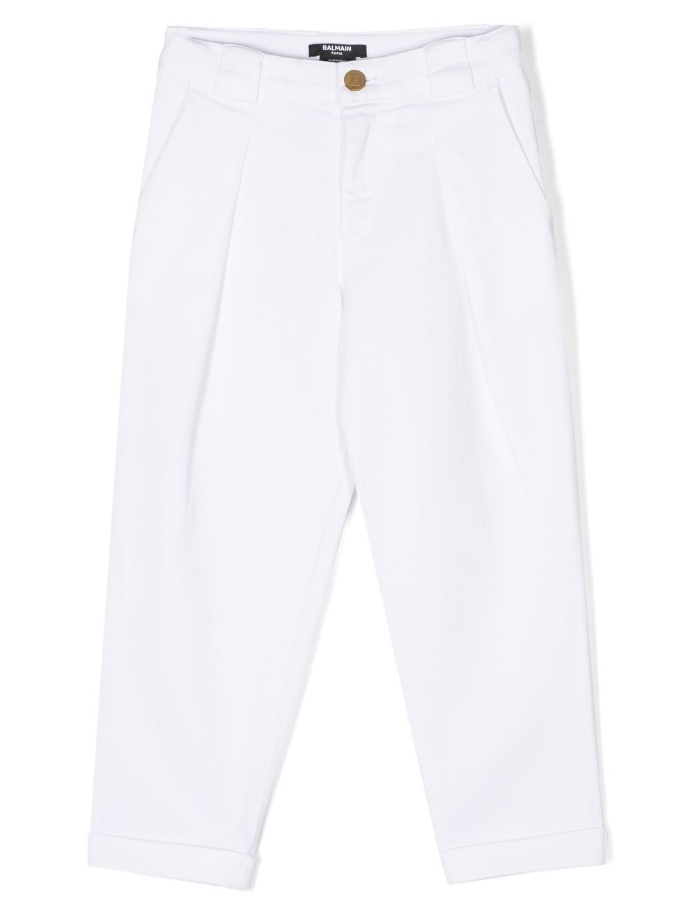 Balmain Kids 褶饰细节直筒裤 - 白色