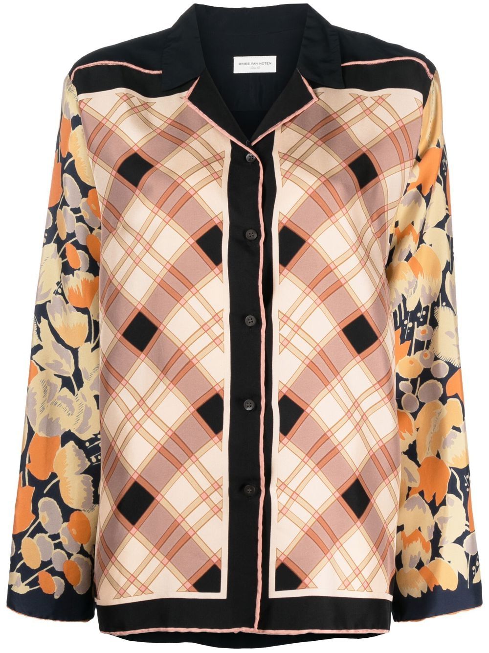 Dries Van Noten Pre-Owned 混合图案真丝罩衫（2000年代典藏款） - 黑色